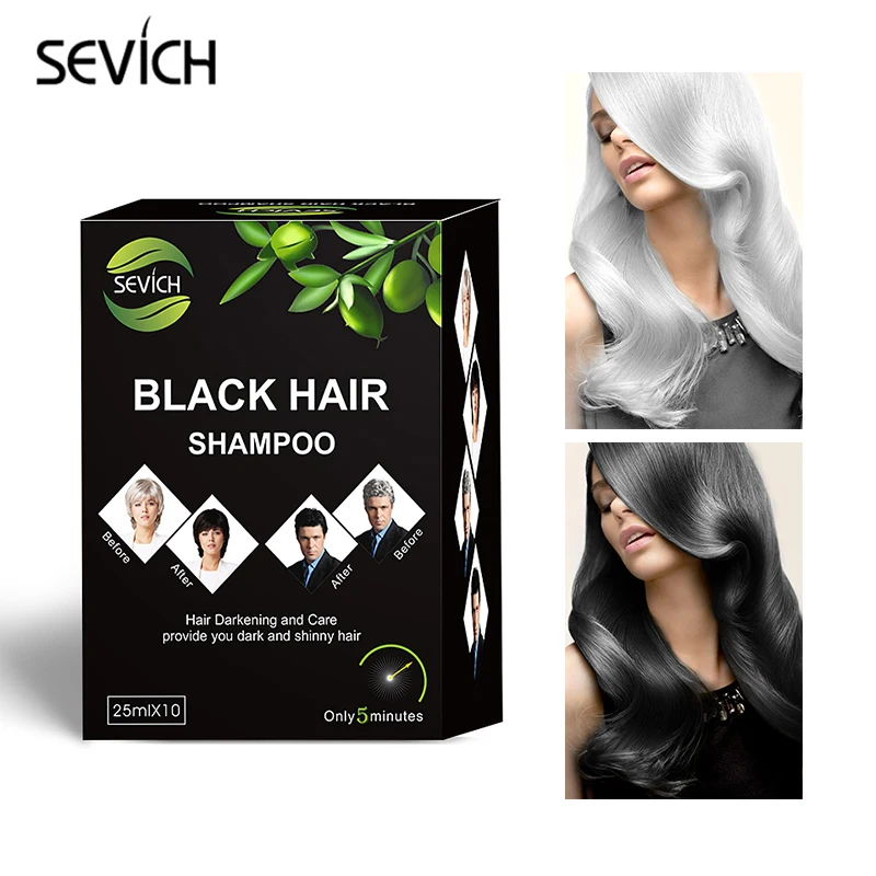 10pcs/box Sevich Black Hair Shampoo Dye Hair Into Black 5 Minutes Herb Natural Faster Blackening Hair Coloring Grey Remove