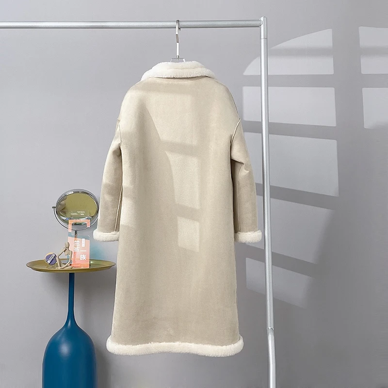 Abrigo de lana de cordero de doble cara para mujer, abrigo largo de piel de oveja para niña, Parka de invierno para joven, PT350