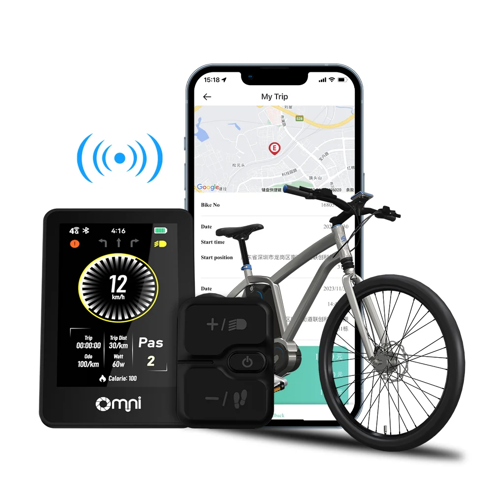 توافق واسع لتحديد المواقع GPS IPX7 HD شاشة ملونة حماية ماس كهربائى سرعة الأميال Ebike شاشة LCD