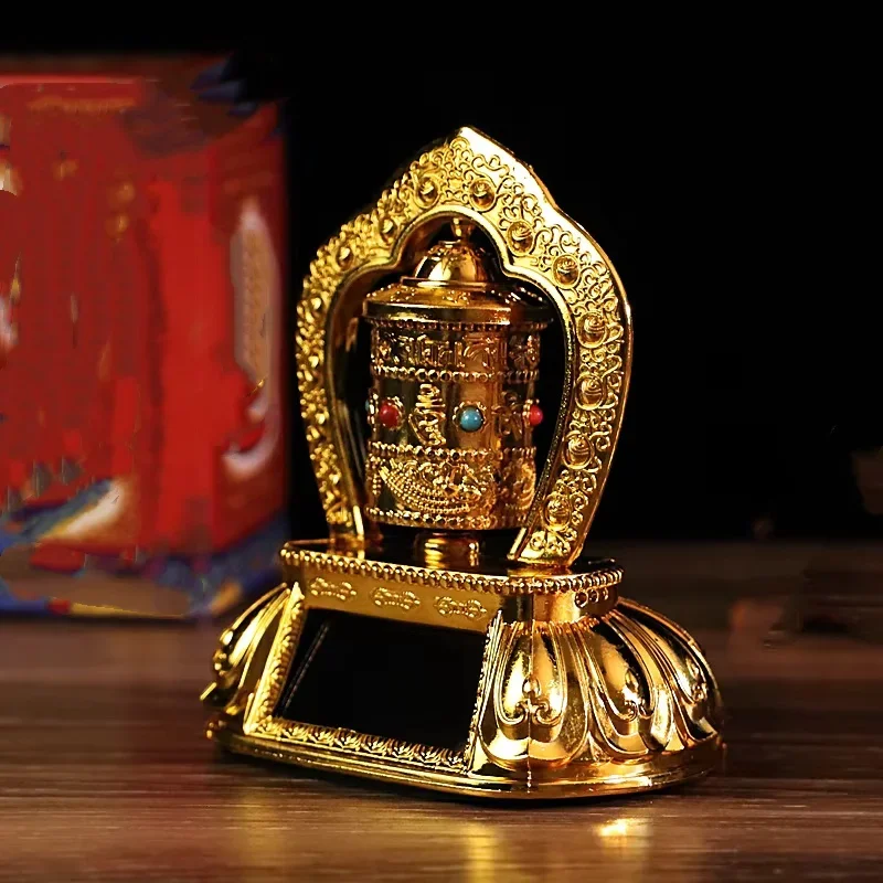 Tibetan Tibet Buddhist Solar Energy Gilding OM Prayer Wheel Spinning For Car