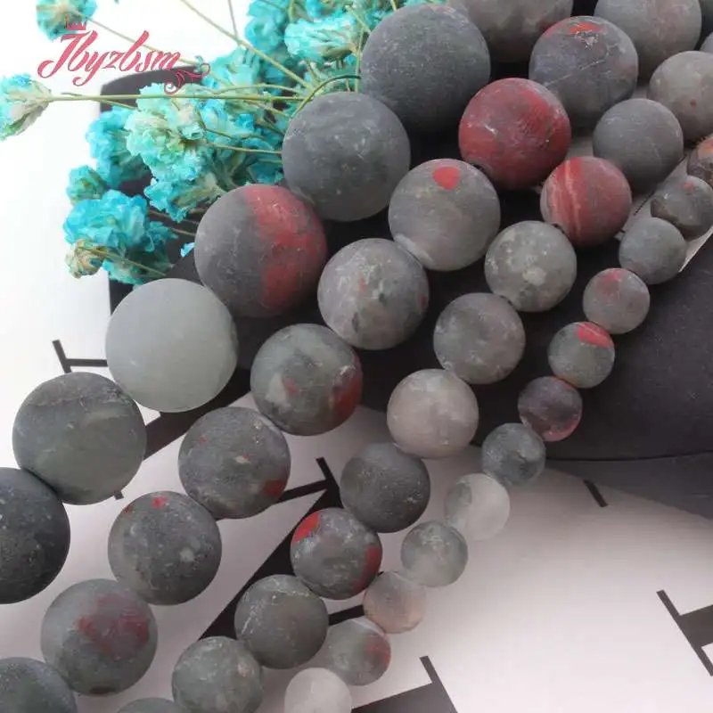 Natural Bloodstone Heliotrope Frost Matte Round Beads Ball Loose 4/6/8/10/12MM Stone Beads For DIY Necklace Jewelry Making 15\