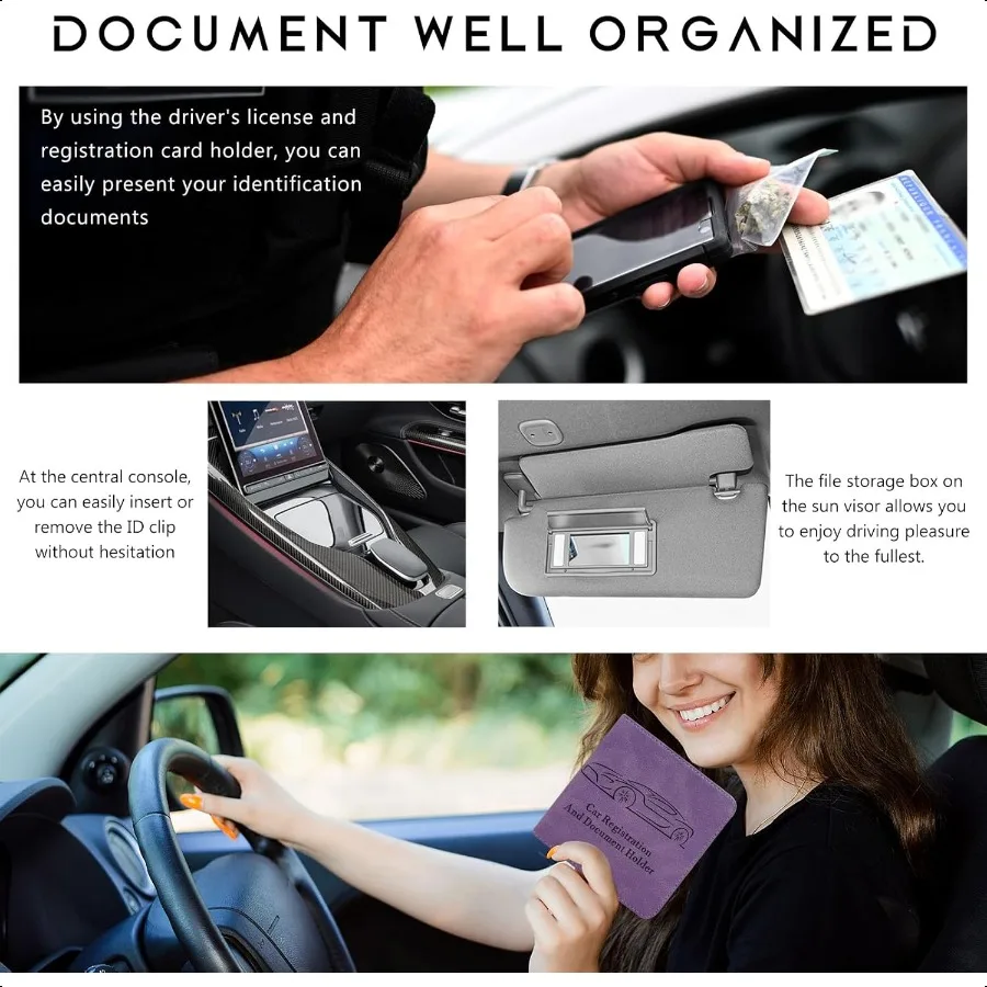 車両登録証保証書ホルダー 防水レザー 車用グローブボックスオーガナイザー マグネット開閉式 車用財布アクセサリー