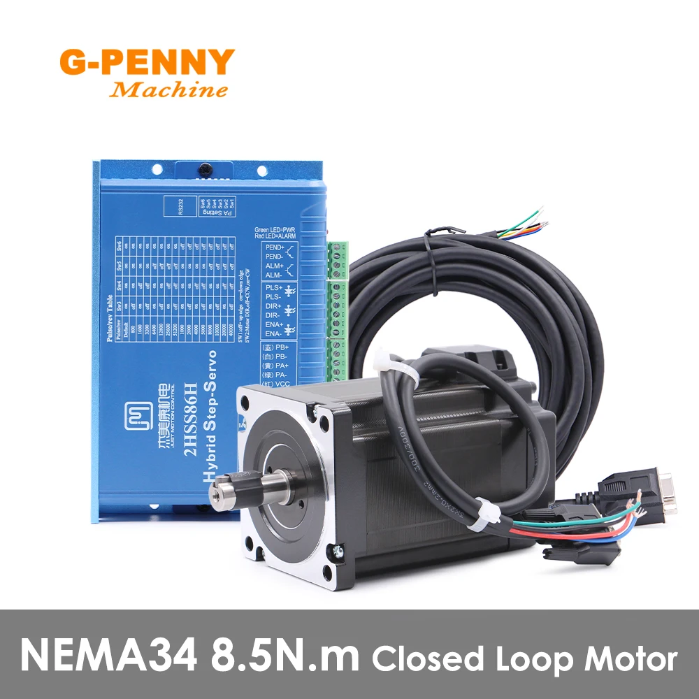 G-Penny JMC Nema34 8.5N.m Closed Loop Stepper Motor 1200Oz-in Hybrid Stepper Servo Motor DC/AC  86J18156EC-1000-LS+2HSS86H-A-5