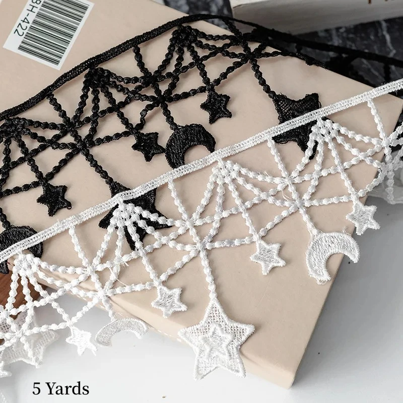5 Yards Black And White Star Moon Lace Wedding Clothing Sewing Accessories Decoration DIY Collar Sleeve Fabric Trim