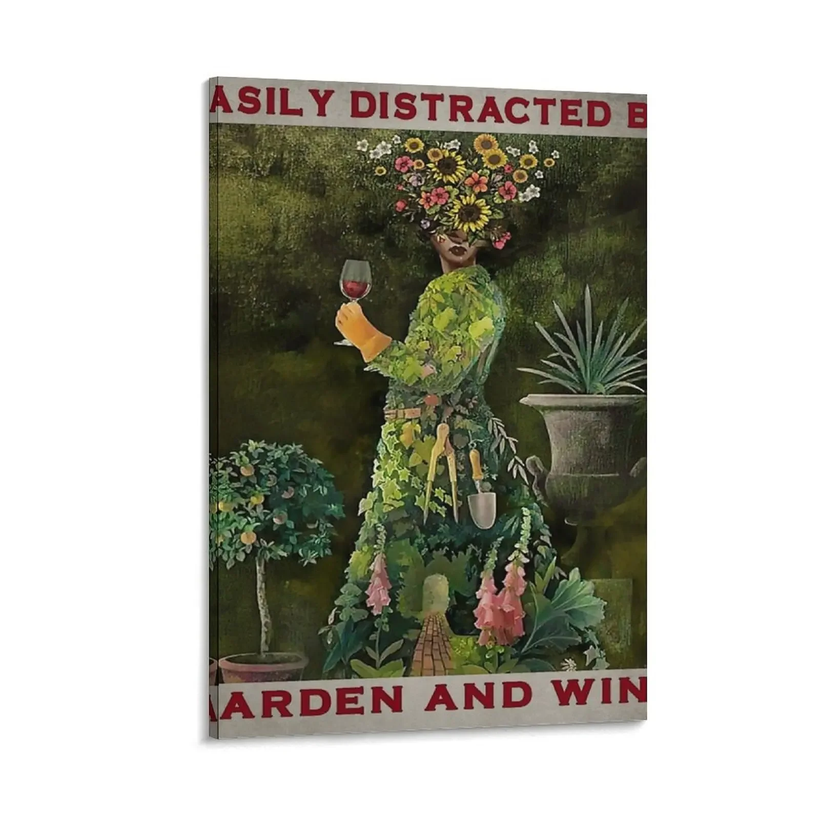 

Vintage Easily Distracted By Garden And Wine Canvas Painting aesthetic room decoration room decoration decor anime