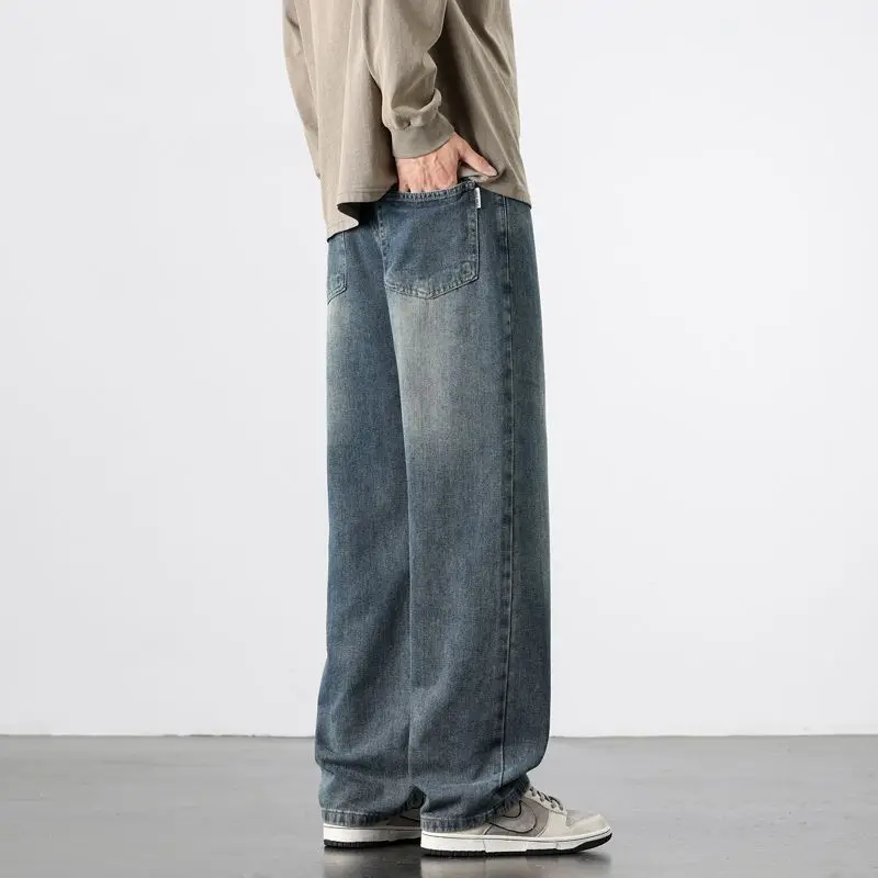 Spring Autumn New Men's Straight Vintage Fit Jeans Casual Trousers High Quality Male Korean Fashion Baggy Wide Leg Denim Pants