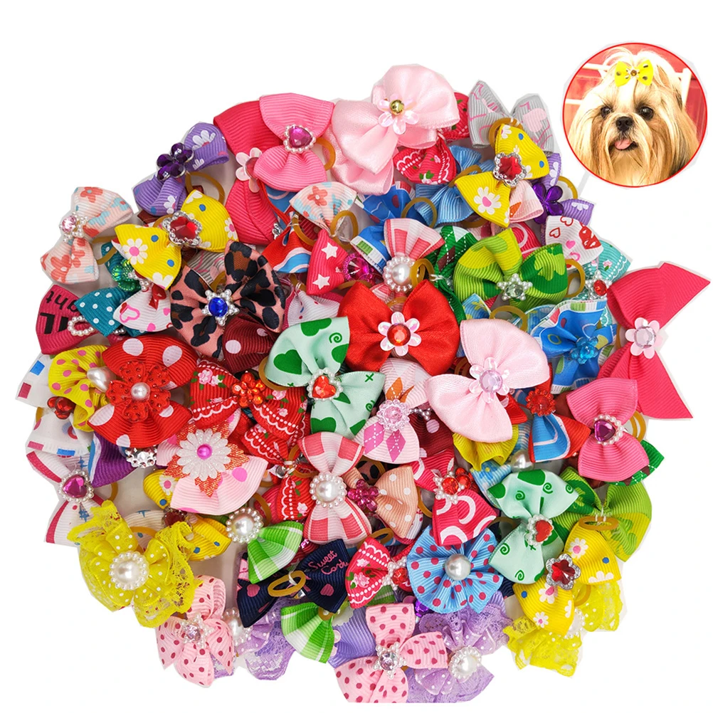 

20pcs Bowknot Ties for Hair Bands Cat Durable Soft Elastic Pet Bowknot Hair Band For Pet Accessories