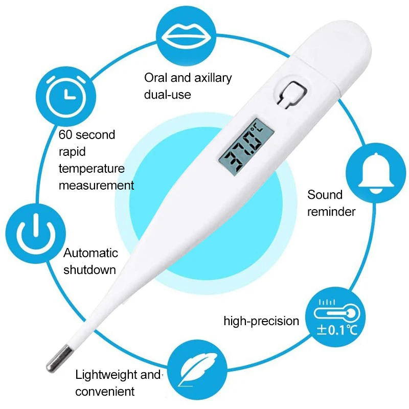 ميزان حرارة إلكتروني برأس صلب ، قياس درجة حرارة تحت الابطين الفموي ، المنزل ، البالغين ، الأطفال ، 2 *