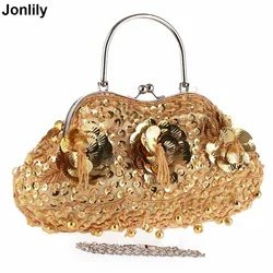 Colorful Flowers Party Ladies Evening Clutch Bags Appliques Chain Women Shoulder Crossbody Bags with Luxury Bead