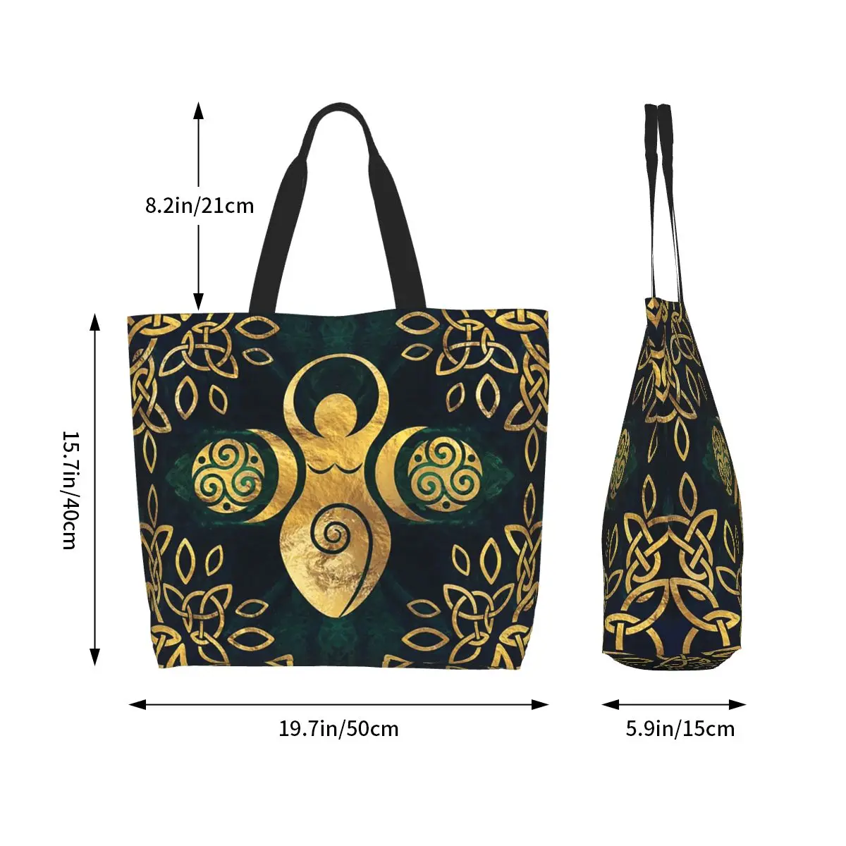 Triple Moon With Triskelion Pentagram Pagan Wiccan Shopping Tote Bag Canvas Shoulder Bags Shopper Grocery Handbag for Women