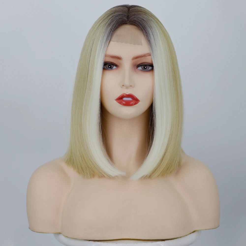 

Short Straight Synthetic Wig For Women Ombre Bob Mid-Length Hair Shoulder Wigs for Women Daily Party Cosplay