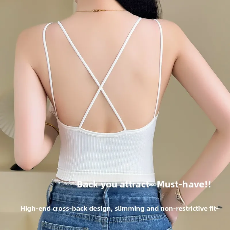 Gilet estivo da donna con cinturino incrociato in nylon con imbottitura sul petto Abbigliamento casual Strato base Or Tube Top Gilet da donna traspirante coreano Sle