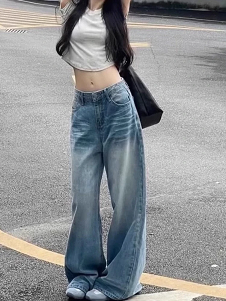 

plus Size American Straight Leg Jeans Women Spring Summer Pear ape Loose Slim High Waist Wide Leg Floor Length Pants