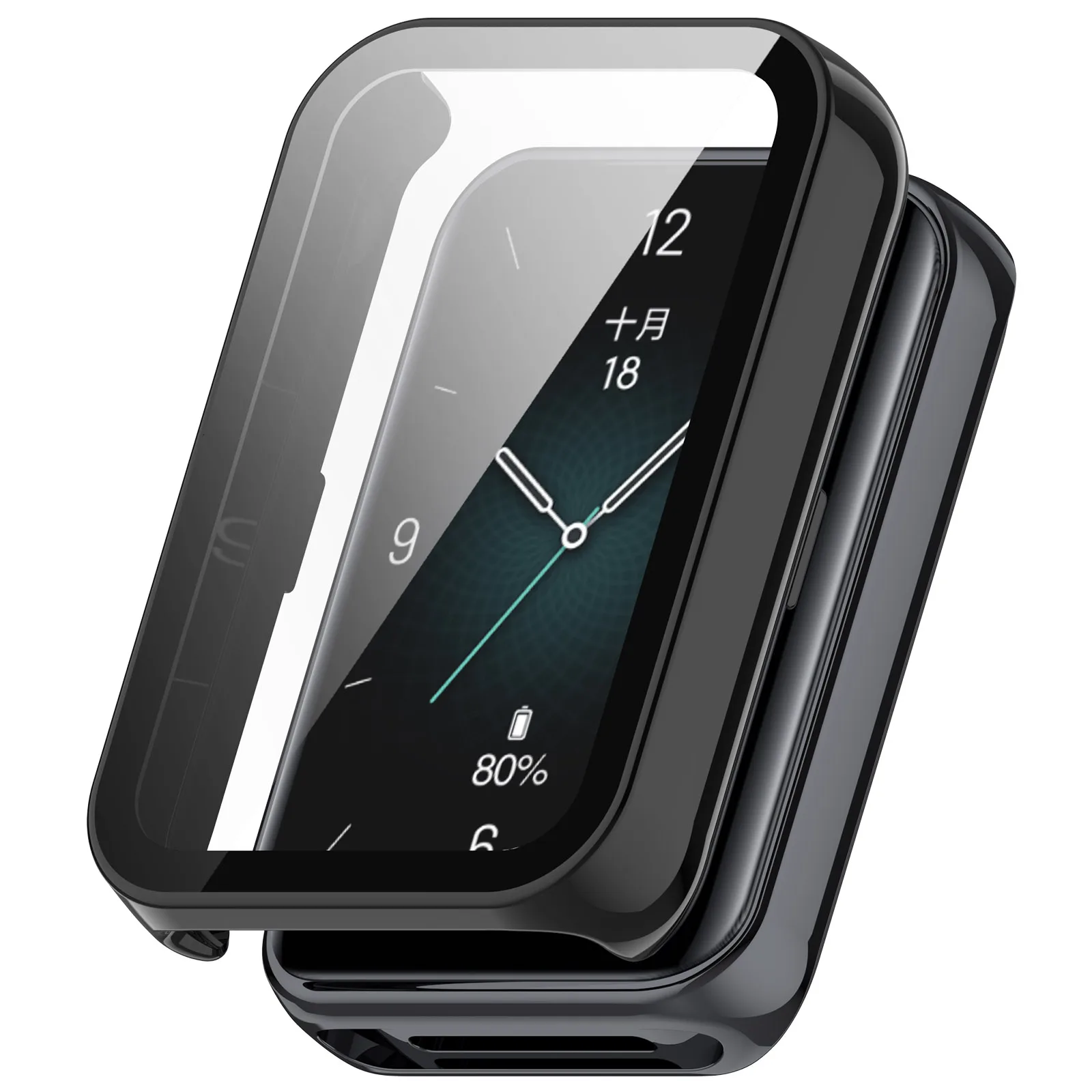 

Для Honor Band 9, жесткий чехол для ПК, устойчивый к царапинам чехол с пленкой из закаленного стекла - черный