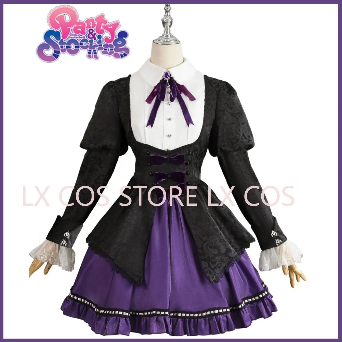 Anime Panty & Stocking with Garterbelt Stocking·Anarchy Cosplay Costume Wig Purple Evening Dress Lolita Woman Lovely Party Suit