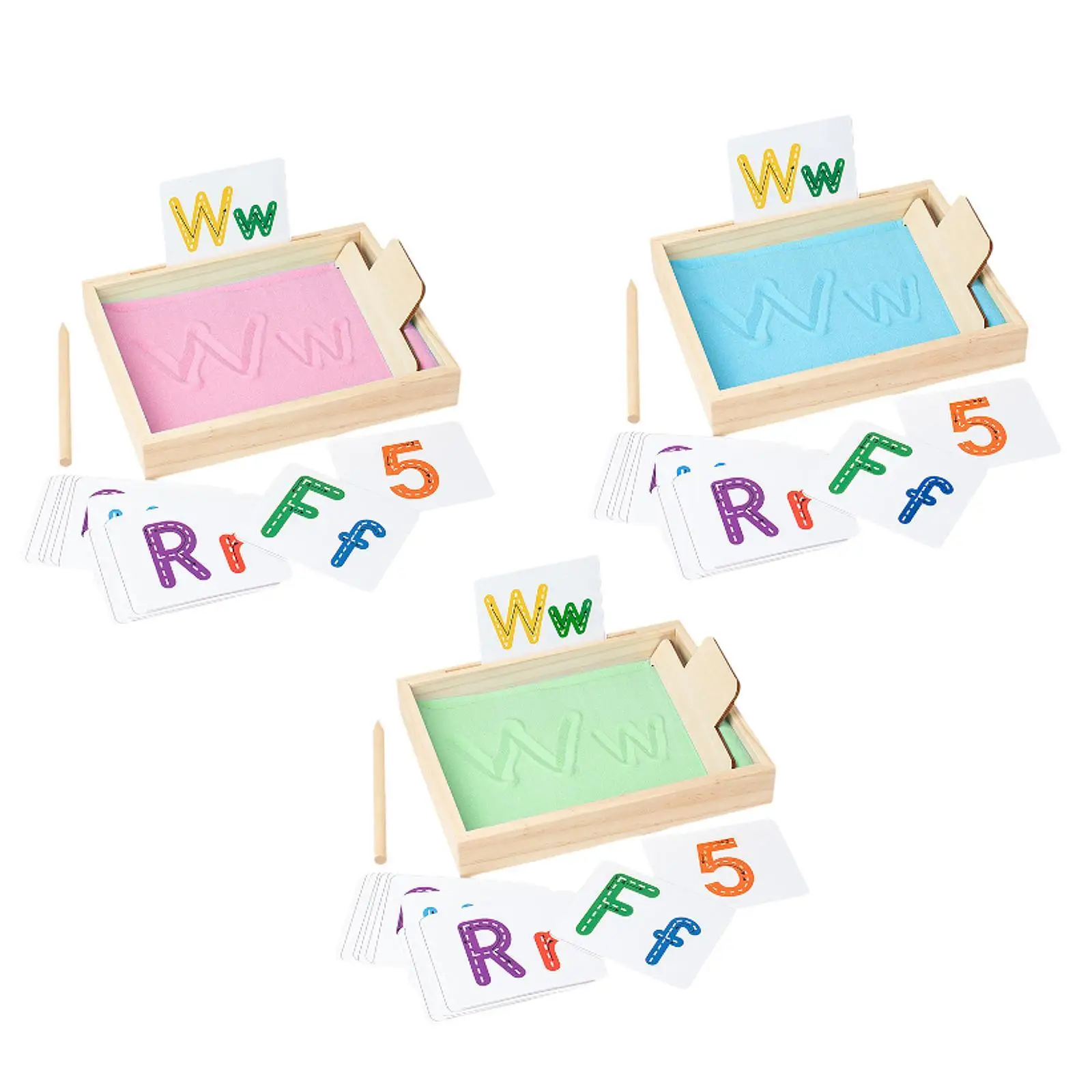 Montessori Sand Tray with 26 Letter Cards 10 Nubmer Cards for Boys Girls Writing Letters and Numbers Kids Painting Training