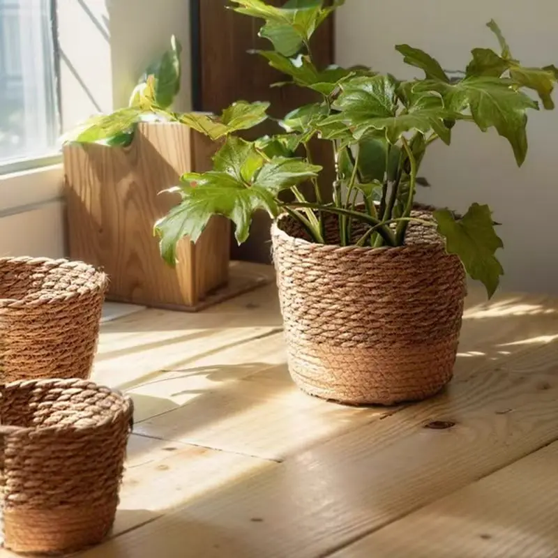 Nordic Style Bamboo Woven Flower Basket Living Room Balcony Decor Succulent Potted Plants Storage Pots Planting  Accessories