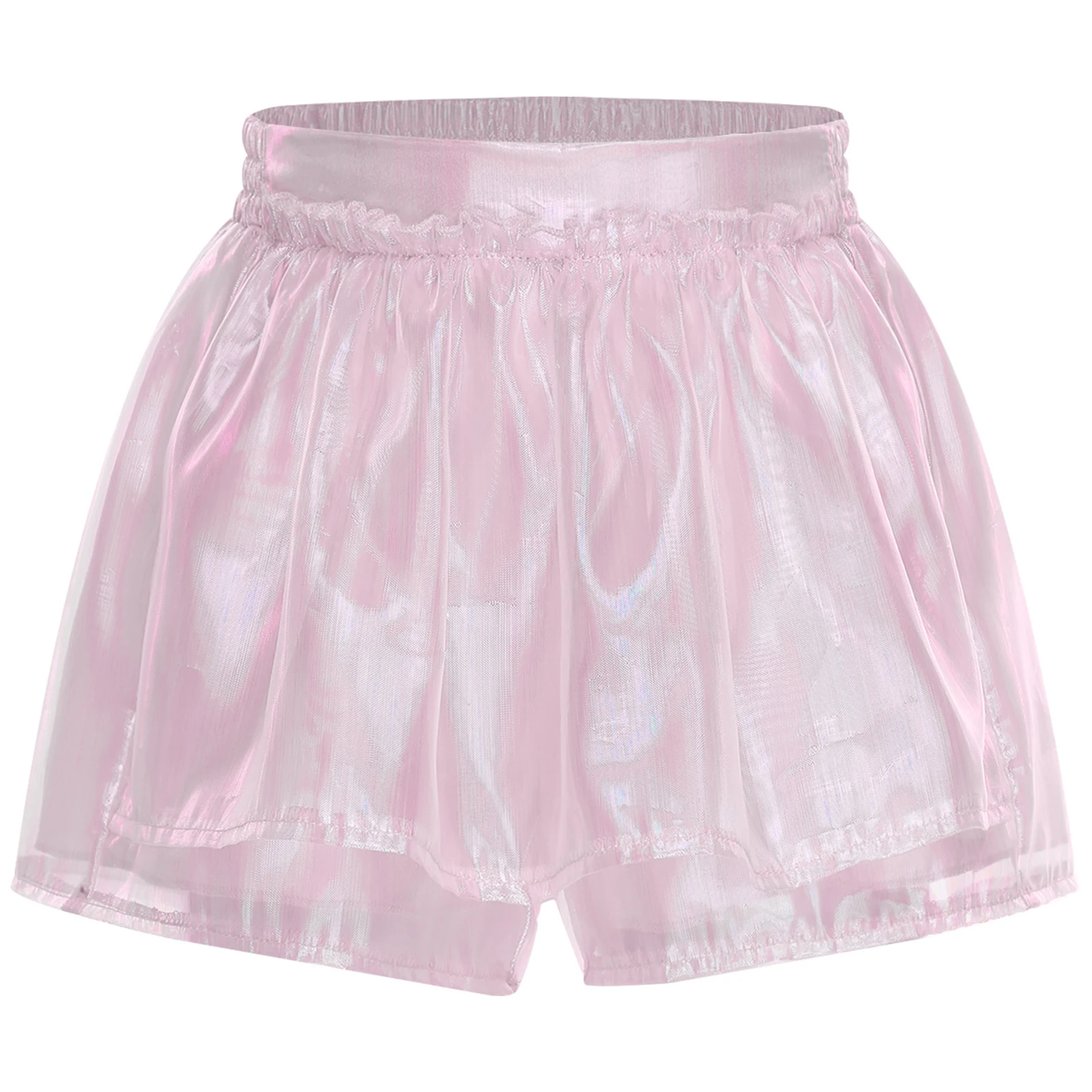 

Kids Girls Shiny Tulle Shorts Culottes Elastic Back Waistband Glossy Skirt for Birthday Party Stage Performance Ballet Dancewear