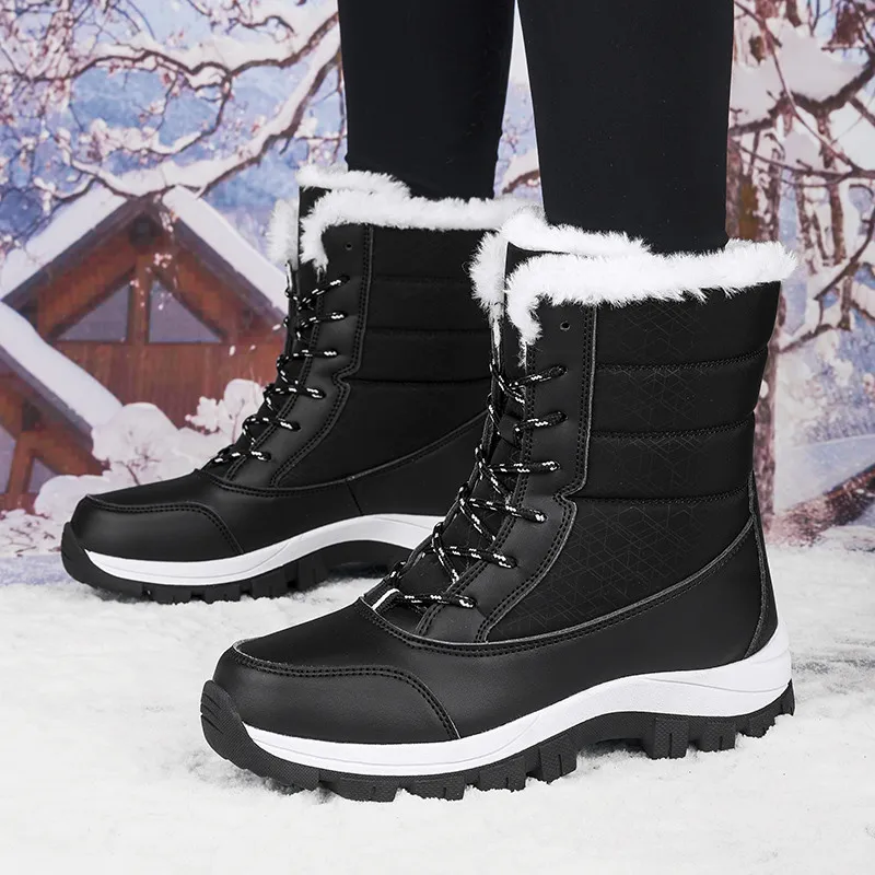 

Classic Black Women's Snow Boots Big Size 42 Comfort Platform Warm Shoes Woman Plush Outdoor Women Winter Boots botas de nieve