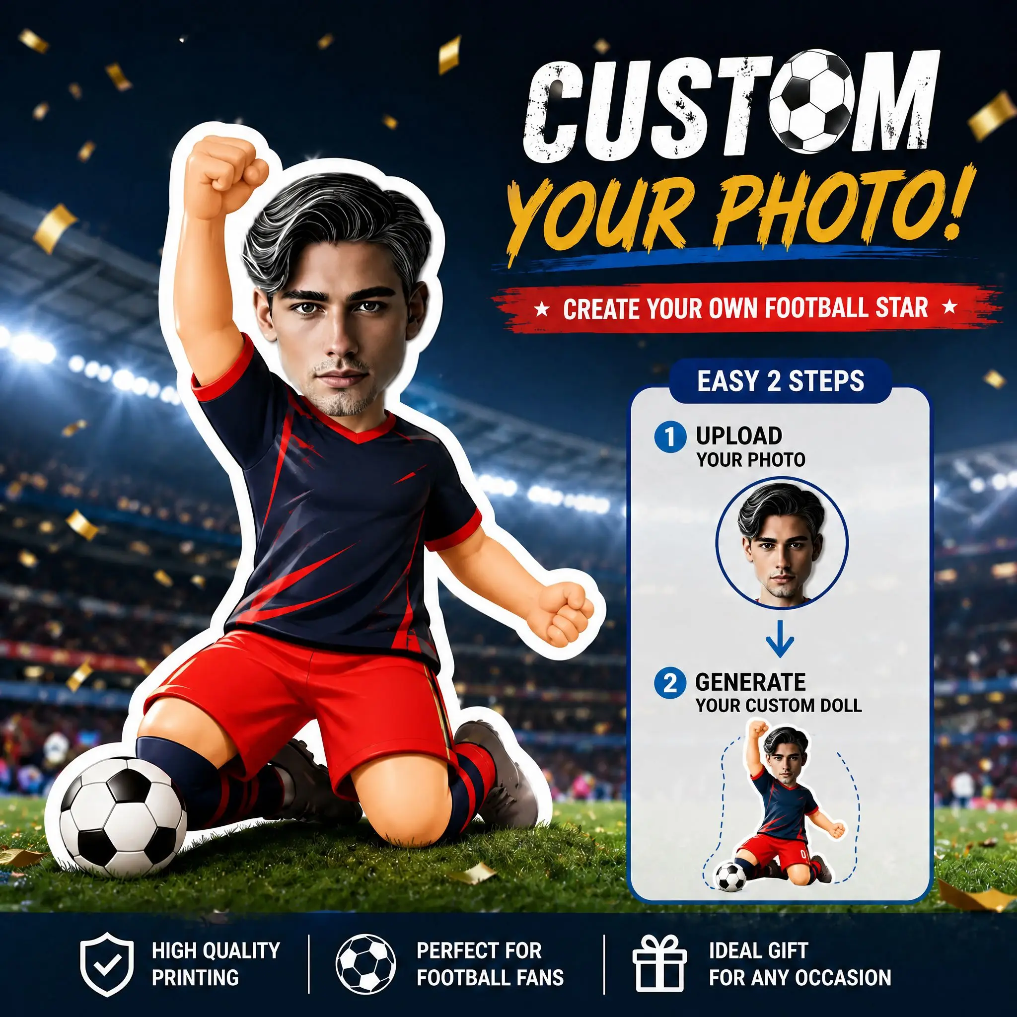 Customized Avatar Photo Football Doll Personalized Football Player Figurine Mini Self-Portrait Doll Football Fan Gift Birthday Gift Exclusive for Men Customized Avatar