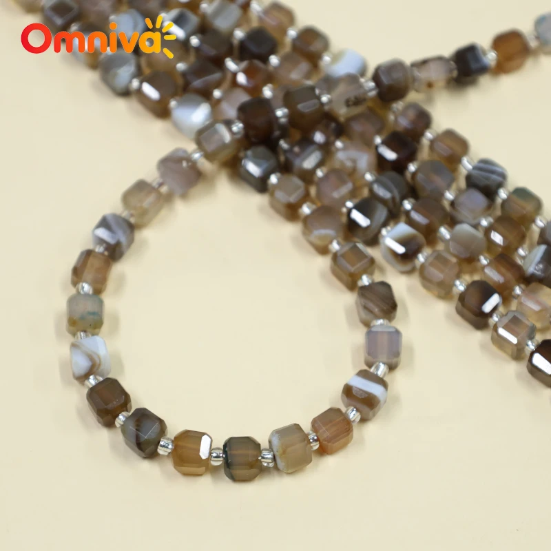 Coffee agate sugar cube Natural Stone Faceted Beads For Jewelry Making DIY Necklace Accessories keychain 15 ''Wholesale 6/8/10MM