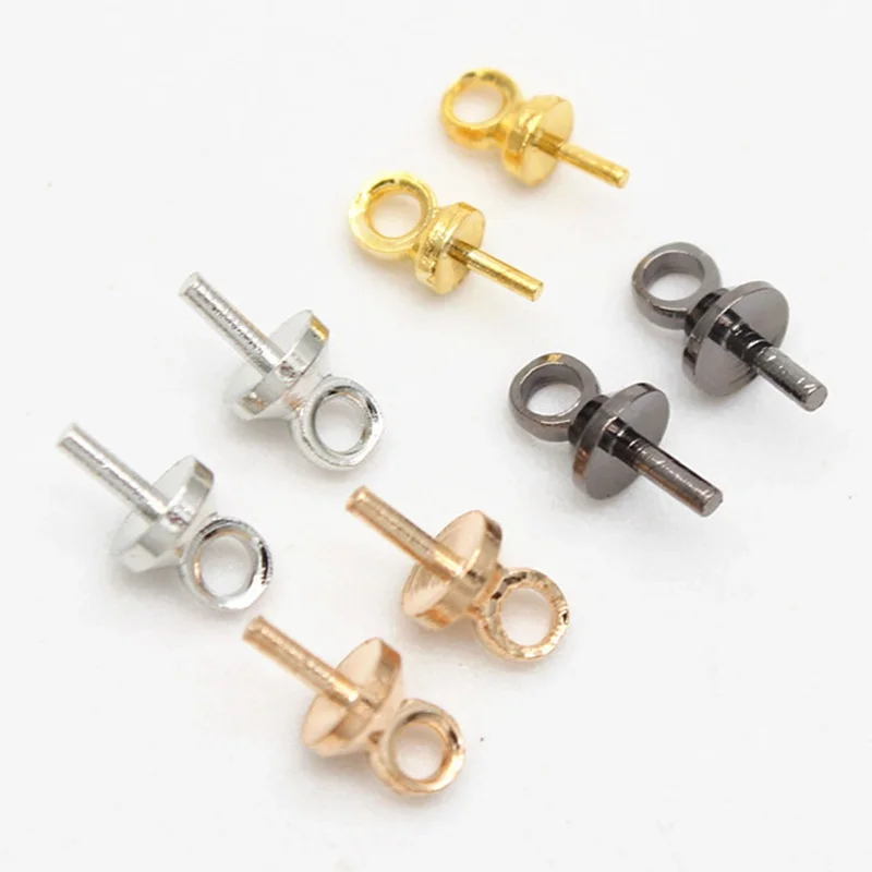 

100pcs 3mm 4mm Gold/Silver Color Copper Metal Eyes Bail Top Drilled Pendant Pin Bails Hooks For DIY Pendants Jewelry Making
