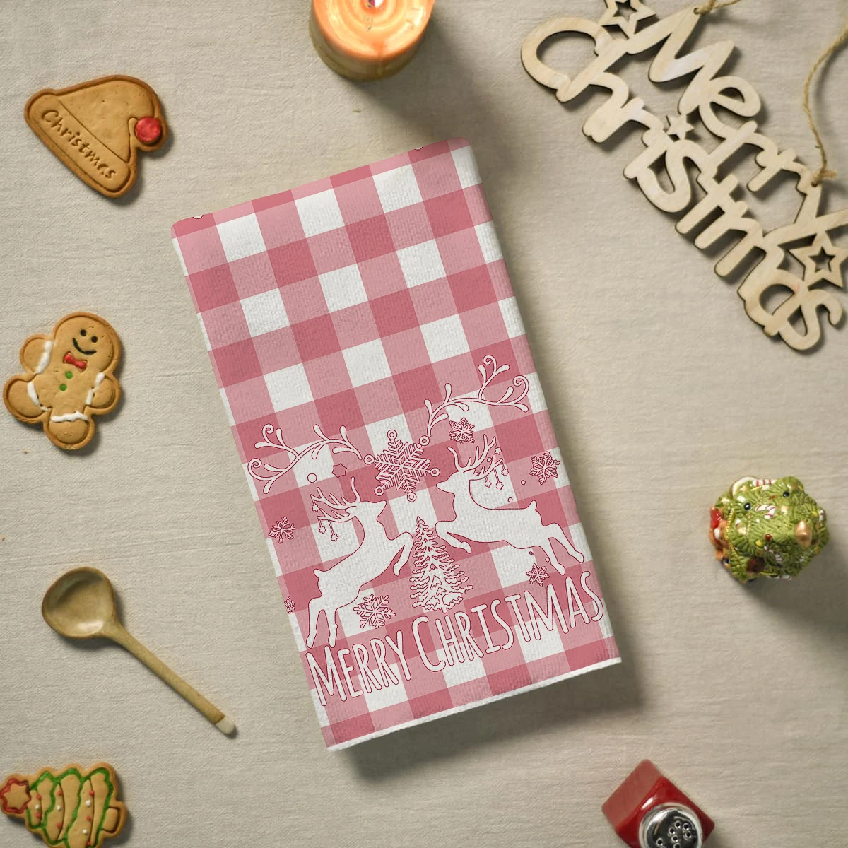 4/6 قطع من مناشف المطبخ لعيد الميلاد، شبكة الجاموس الوردي، شاحنة قزم شتوية، تصميم رجل الثلج، أطباق بنمط مطبوع، سهلة التنظيف #5