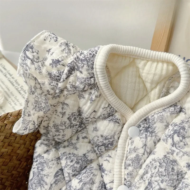 الحيوانات الأليفة القط القطن معطف القطن الشاش سترة كلب صغير القط ملابس المنزل النمط الصيني طلاء حبر دافئ يندبروف لينة ومريحة