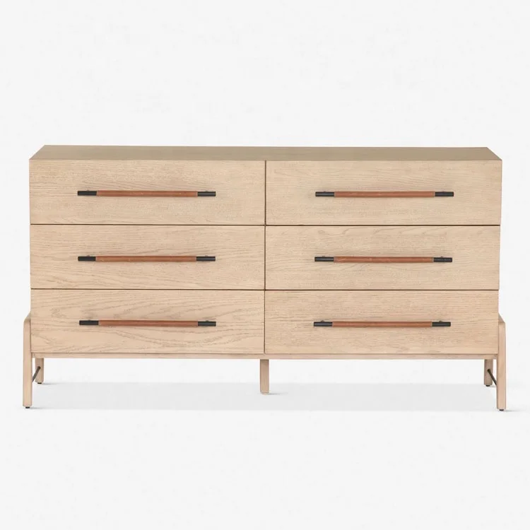 Quality Bedroom Furniture French Contemporary Solid Oak Wide 6 Drawer Dresser