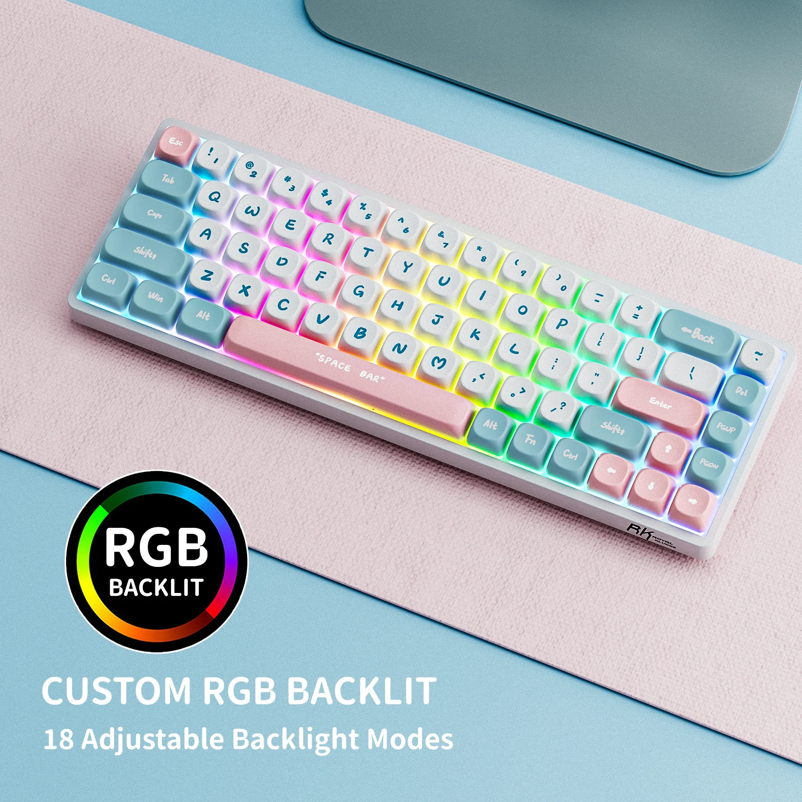RK Royal Kludge RK837 Russian Mechanical Keyboard 68 Keys 65% RGB
