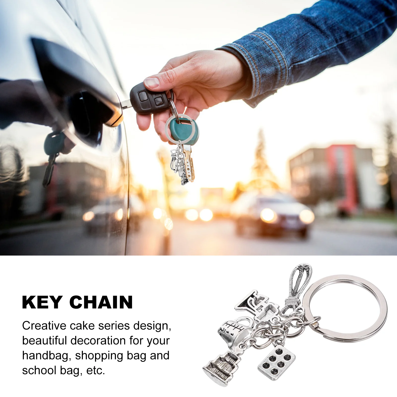 Criativo cozimento tema bolo série chaveiro requintado leve tamanho compacto pingente charme chave sobremesa decorativa