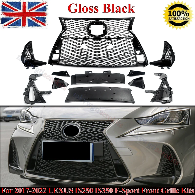 

SAIQINGSP 1 Set Front Bumper Upper Lower Grille For IS250 IS350 F Sport 2017-2022 Full Gloss Black Car Accessories Tools