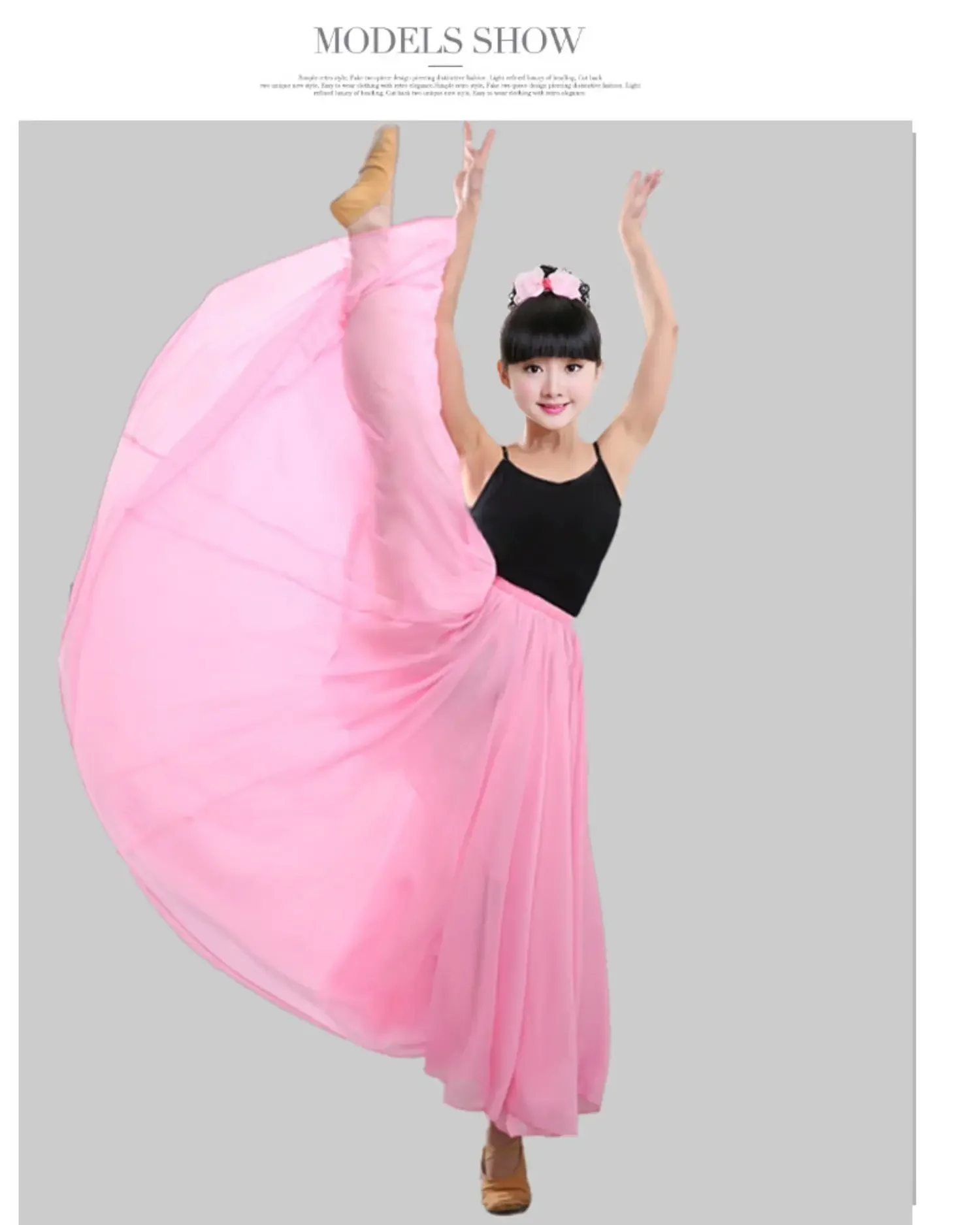 Pink Red Long Ballet Skirt For Girls Chiffon Kid Flamenco Skirt Long Girls Ballroom Modern Skirt Dance Wear