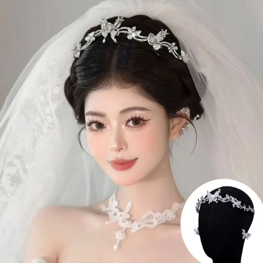 

Luxury Butterfly Crystal Headband Earring Set Exquisite Rhinestone Queen Crown Ear Clip For Women Girls Birthday Party Headwear