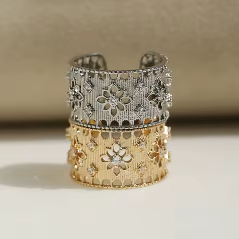 VENTFILLE 925 Sterling Silver Flower Geometry Ring For Women Girl Hollow Out Zircon Grace Wide Jewelry Gift Dropshipping