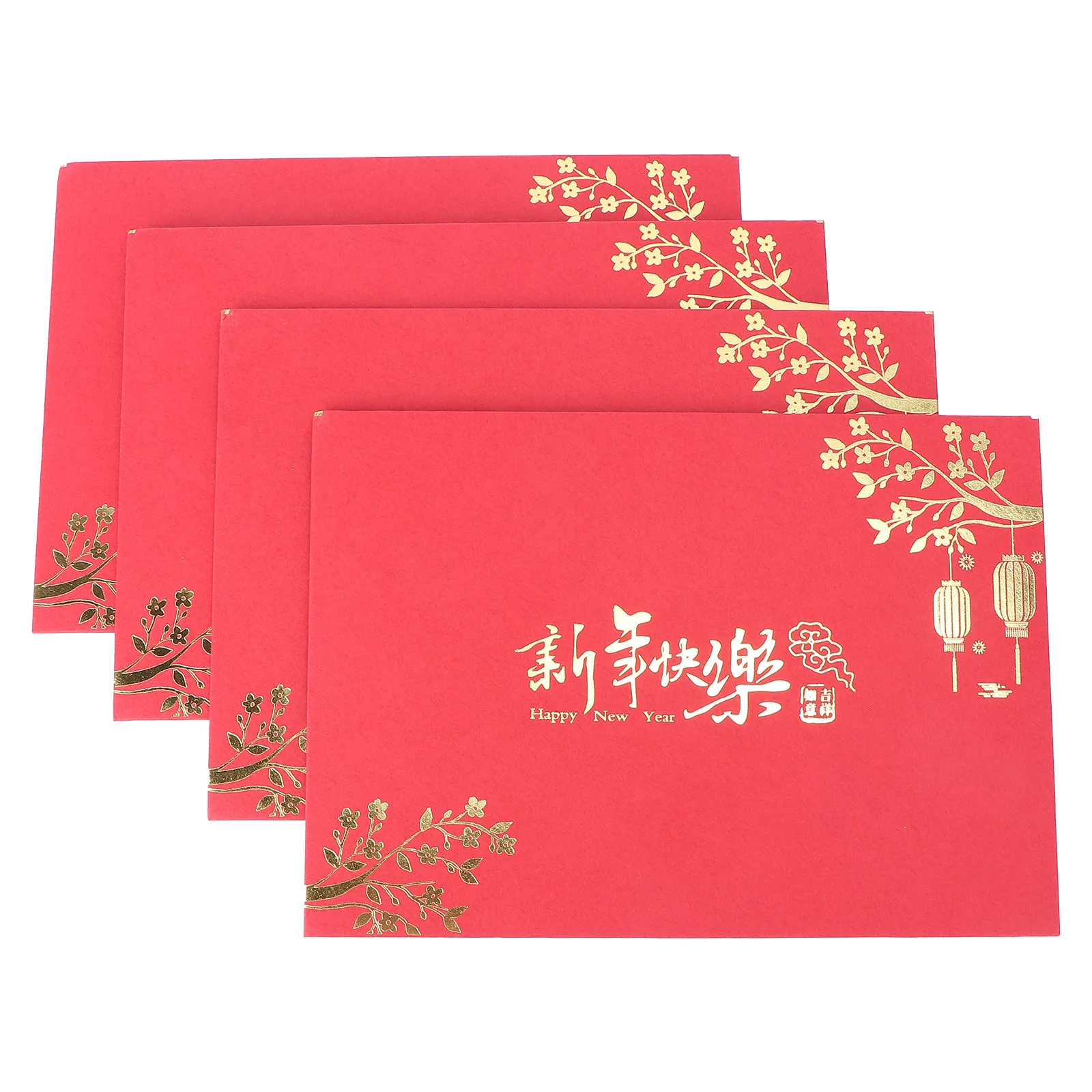 

4Pcs Greeting Cards for New Year Traditional Red Chinese Design Blank Note Cards Holiday Gift Message Card Set 2021
