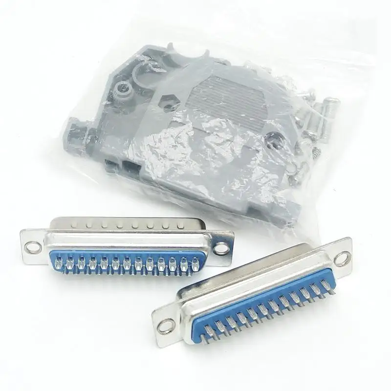 5 sets RS232 Parallel Serial Port DB25 25 Pin 25 Way 2 Rows D Sub Fmale/Male Solder Connector + Plastic Assemble Shell Cover