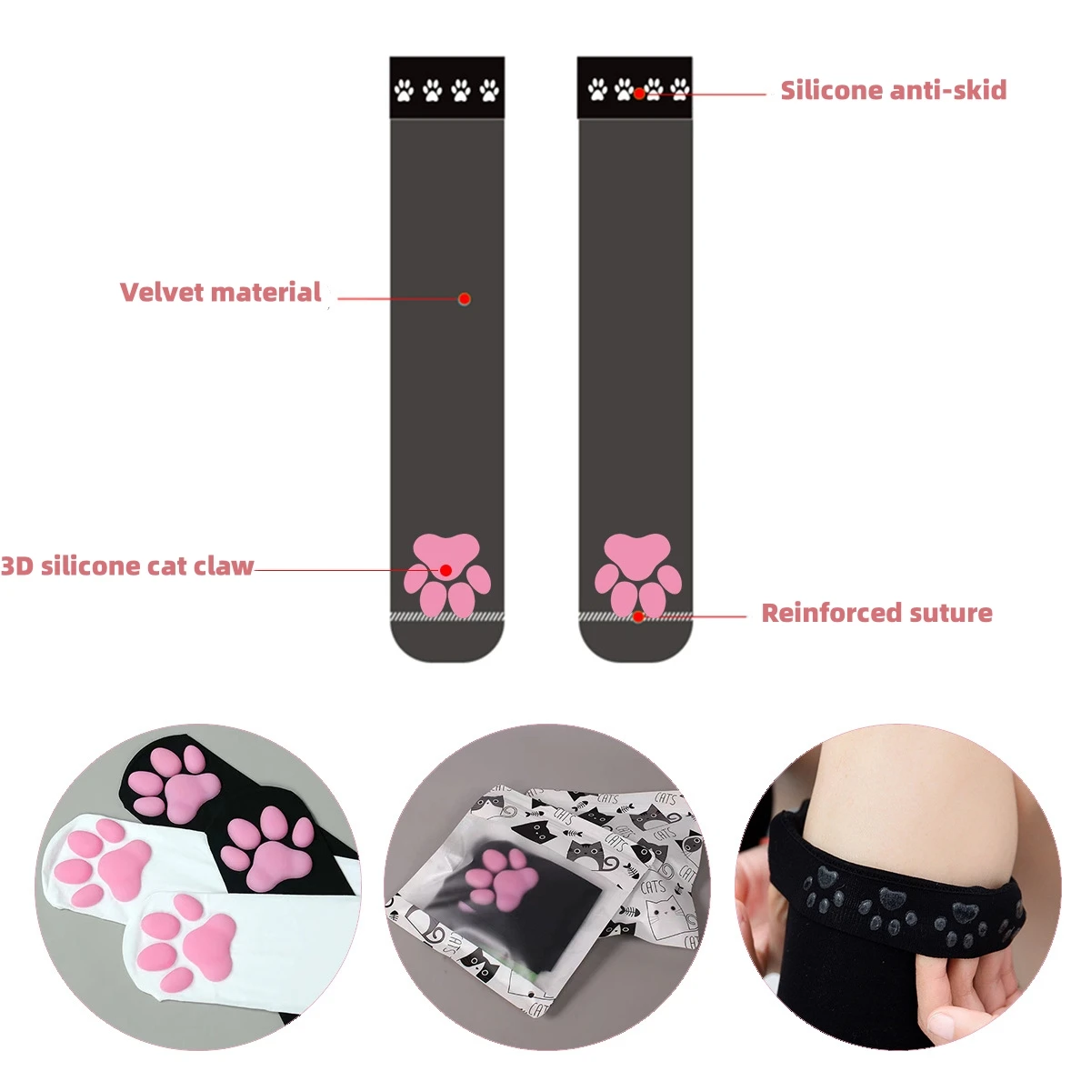 Hot Cat Paw Pad Harajuku Stockings Pink Cute Lolita Thigh High Socks Women Cosplay 3D Kitten Claw Stockings For Adult Children