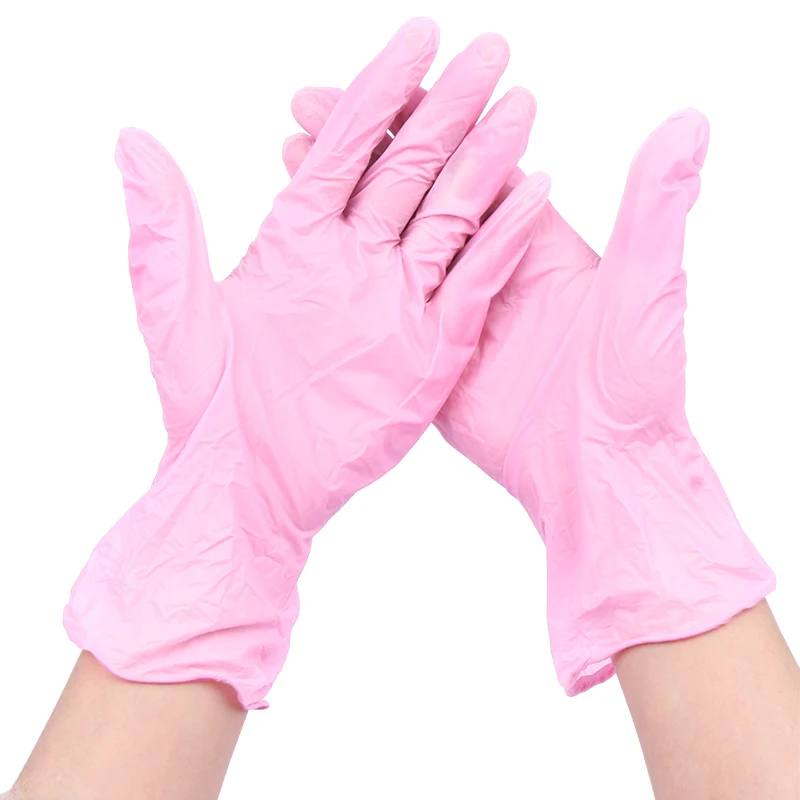 Guantes de nitrilo desechables para la cocina, resistentes al agua, antiestáticos, duraderos, para tatuajes, color rosa claro, 1 par