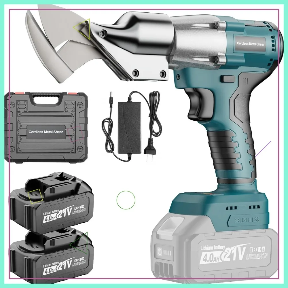 

Cordless Sheet Metal Cutter, 2x4.0Ah Batteries, Brushless Motor, 360° Rotating Head, Variable Speed, for Steel & Stainless Steel