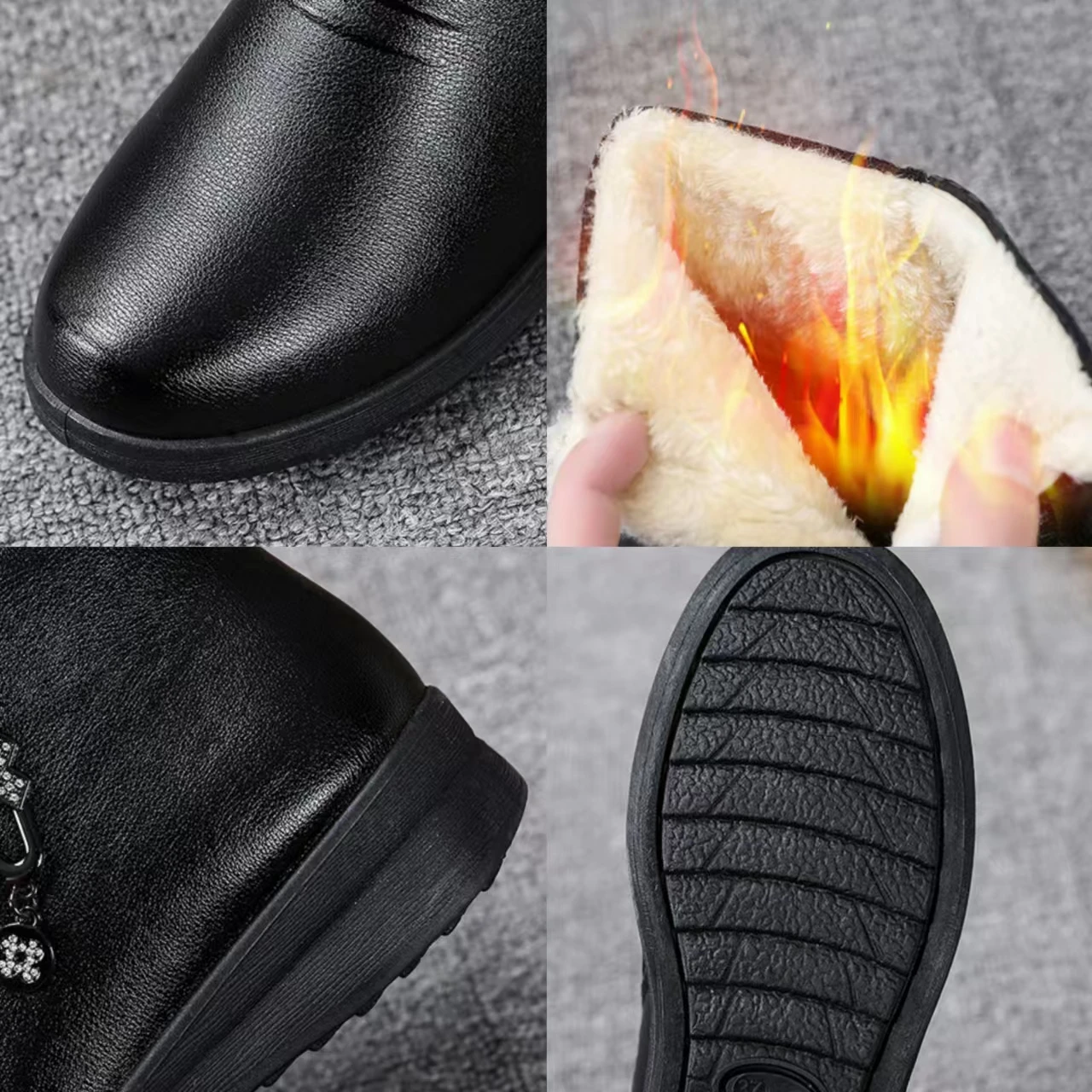 أحذية نسائية أحذية الثلوج الشتوية موضة الأحذية الجلدية مقاوم للماء أحذية الشتاء الدافئة القطنية للنساء في الهواء الطلق عدم الانزلاق حذاء من الجلد