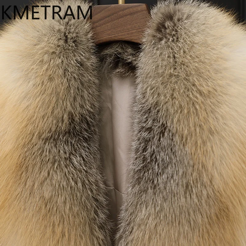 100% Mink Fur Jacket Woman Mid Length White Real Fur Coat Winter Women Clothing Furry Jackets 2025 Fox Fur Collar шуба женская