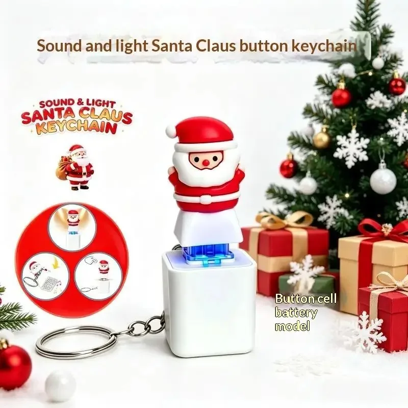 //Light Up Santa Claus Stress Relief Keychain Voice Function Christmas Key Ring for Bag Pendant Xmas Party Small Gif