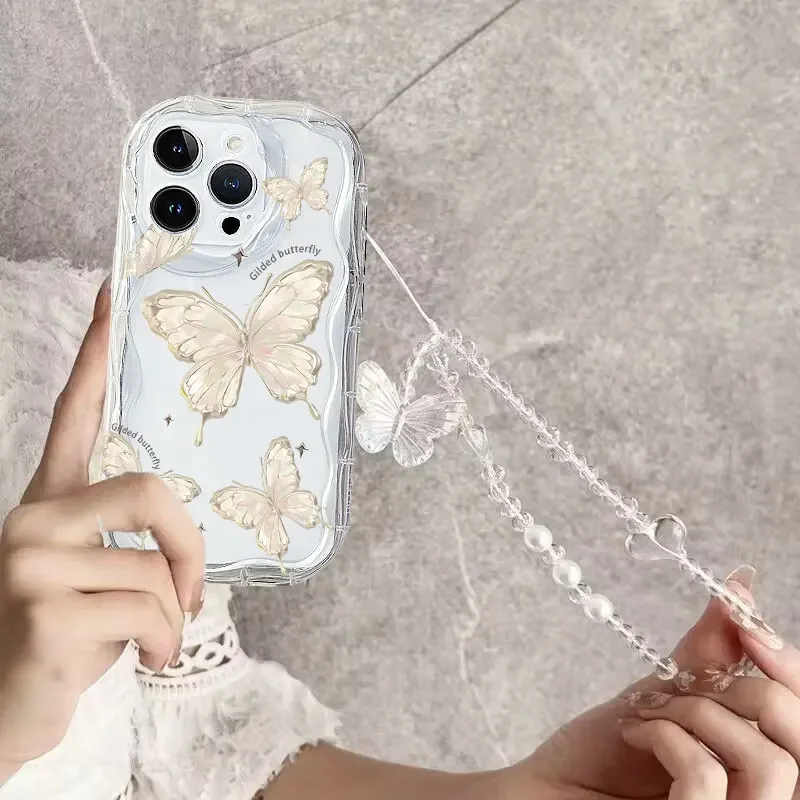 White Cute Butterfly Chain Phone Case For Huawei Honor 600 400 Lite Pro X9B X8C X8B X8A X7D X7B X7A X6B X6C X6A 90 Lite 5G Cover