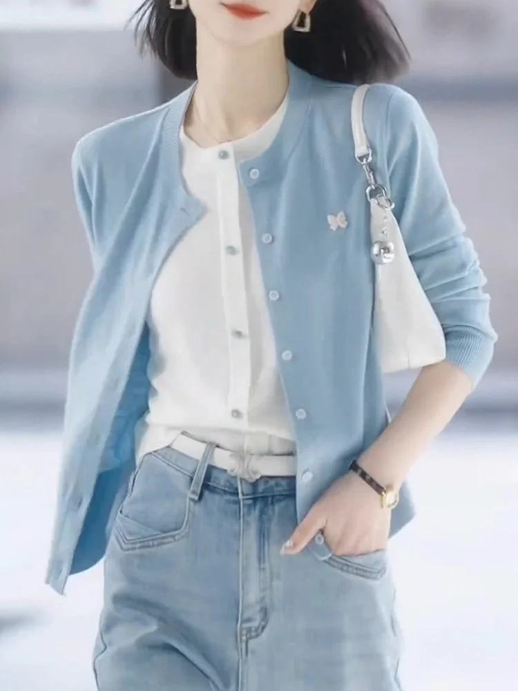 

Ele Knitted Open Cardigan Women's Loose Long Sve Spring Autumn plus Size Slimming Faionable Casual Sle Cotton Blend