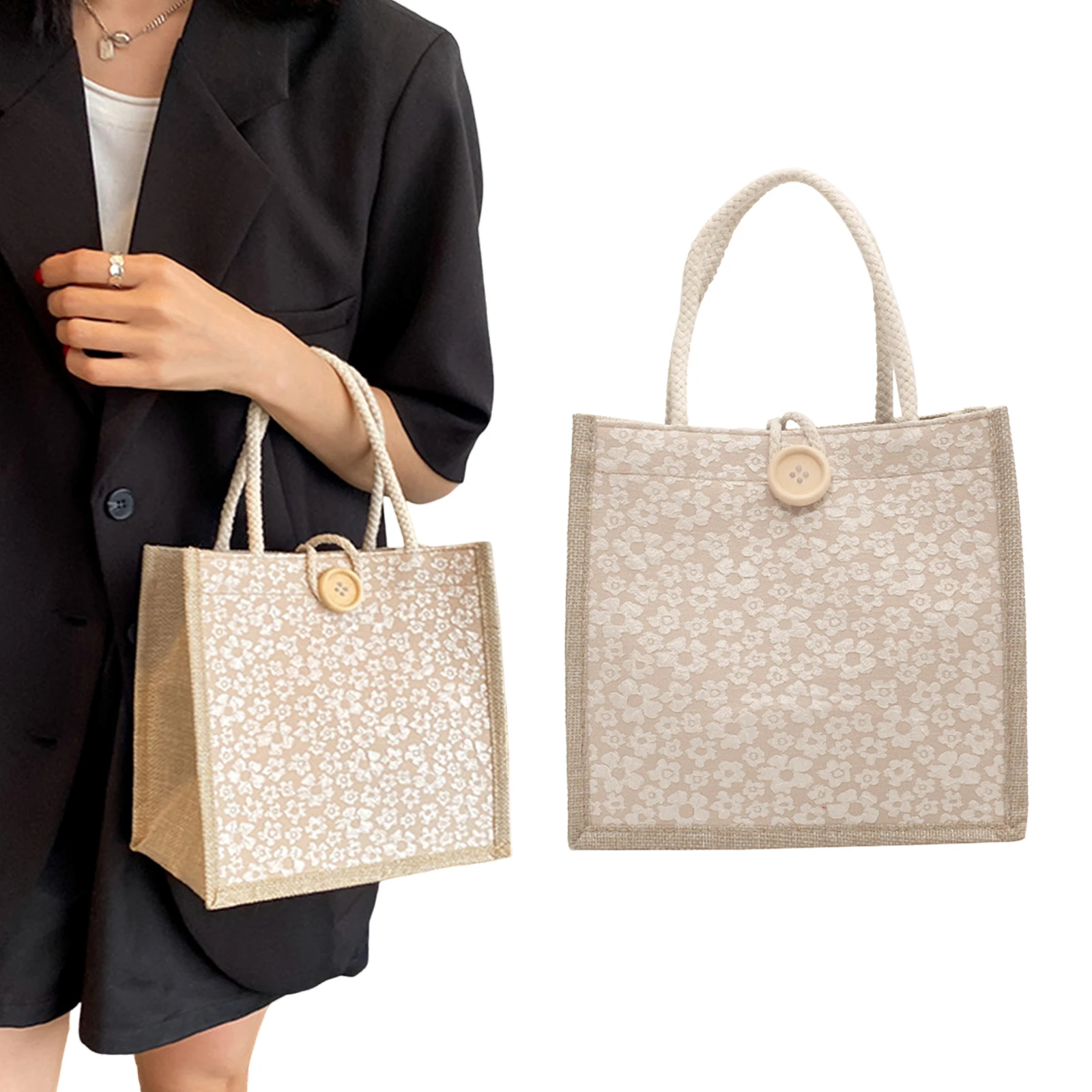 Japanese Style Linen Tote Bag for Women Ins Minimalist Lunch Bag  Work Commute Bento Carrier Bag