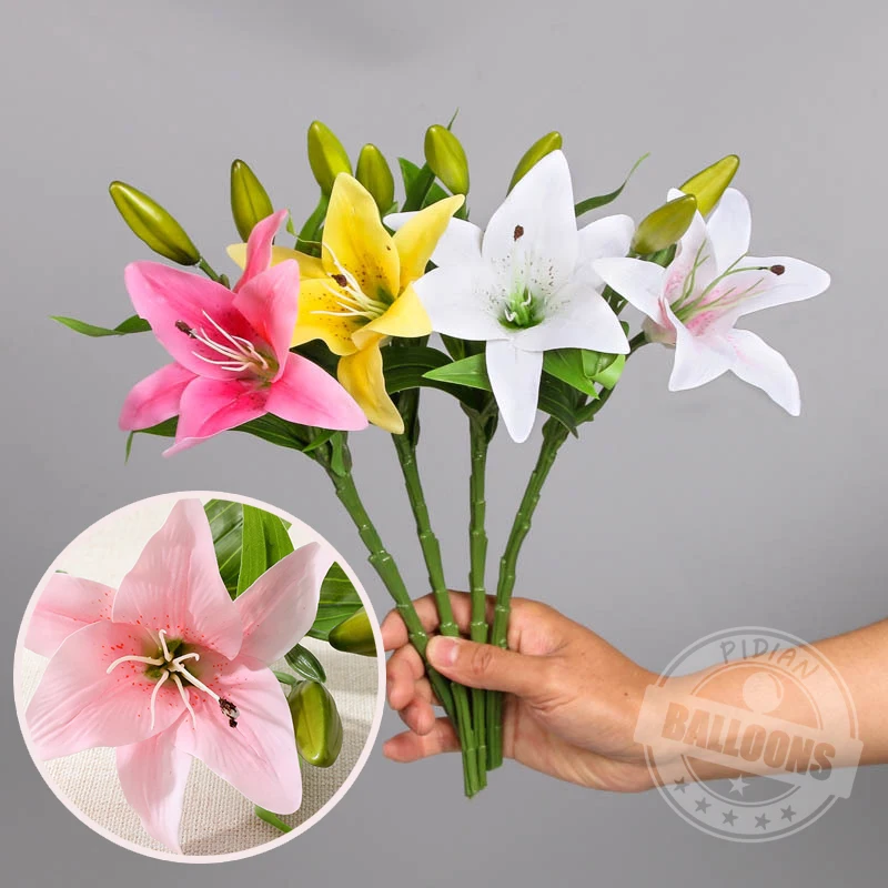 

38cm Artificial Flowers Fake Lily Bouquet DIY Creative Bouquet Desktop Vase Flower Arrangement Room Decoration