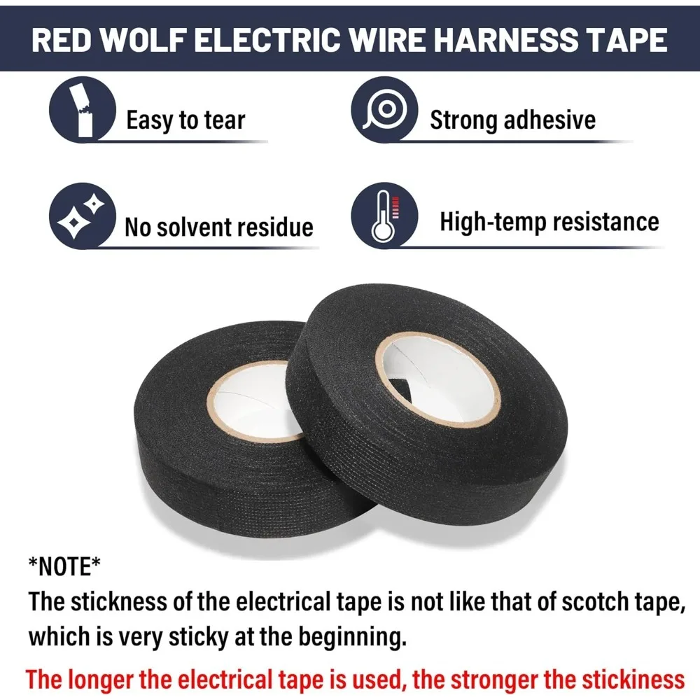 High Temp Wire Harness Wrapping Tape Self-Adhesive Automotive Wiring Harness Fabric Tape for Car Noise Damping