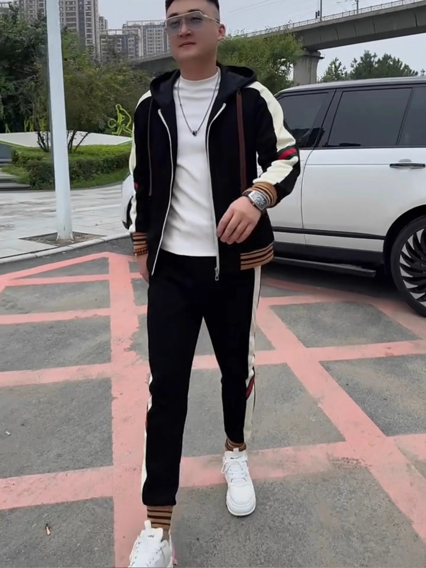 

Casual Sportswear Set for Men Sli Collared Jaet And Long Pants Two Piece Suit Autumn Collection Long Sve Youth Faion