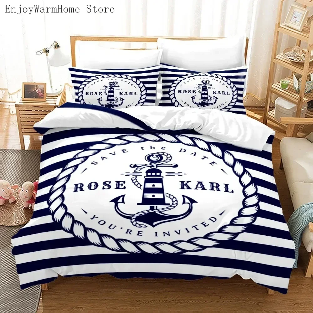 Luxury New 3D Print Gold Anchor Print Duvet Cover Pillowcase Nautical Ocean Anchor Bedding Set Full Queen King Home Textiles